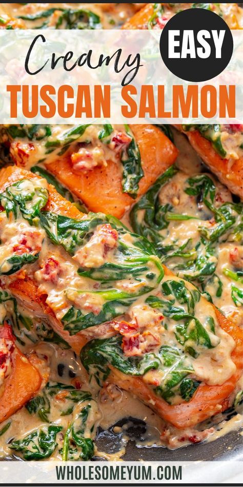 Salmon And Scallops Recipe, Creamy Tuscan Salmon, Tuscan Salmon Recipe, Tuscan Salmon, Best Salmon Recipe, Salmon Recipes Baked Healthy, Tuscan Recipes, Healthy Salmon Recipes, Easy Salmon Recipes