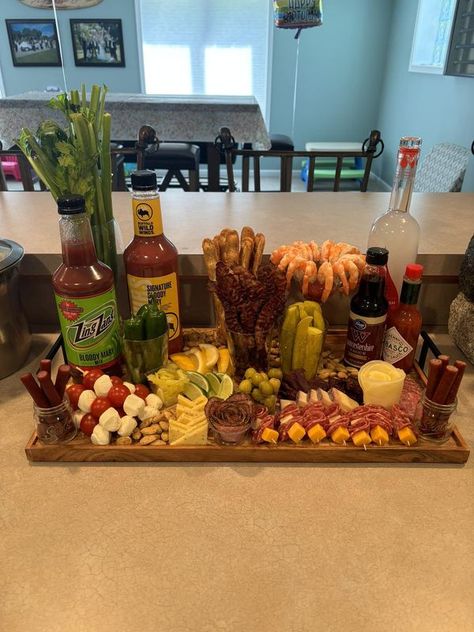 Charcuterie Masterclass! | Made a Bloody Mary bar for a family birthday - It was a hit | Facebook Fancy Party Appetizers, Sunday Funday Food, Engagement Brunch, Brunch Bar, Charcuterie Inspiration, Appetizers Easy Finger Food, Party Food Platters, Charcuterie And Cheese Board, Charcuterie Recipes