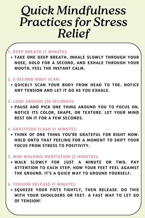 Feeling stressed? Try these super easy mindfulness practices to calm your mind in minutes! Perfect for busy days, these quick techniques will help you find your calm anytime, anywhere. No long sessions—just fast relief when you need it most. #QuickStressRelief #MindfulnessTips #StayCalm #StressBusters #FastMindfulness #MentalWellness #EasyMindfulness #CalmInMinutes #StressFreeLife #MindfulMoments Self Soothing Techniques Adults, Calming Techniques For Adults, How To Practice Mindfulness, How To Calm Your Mind, Growth Goals, Mindfulness Practices, Calming Techniques, Practicing Mindfulness, Calming Strategies