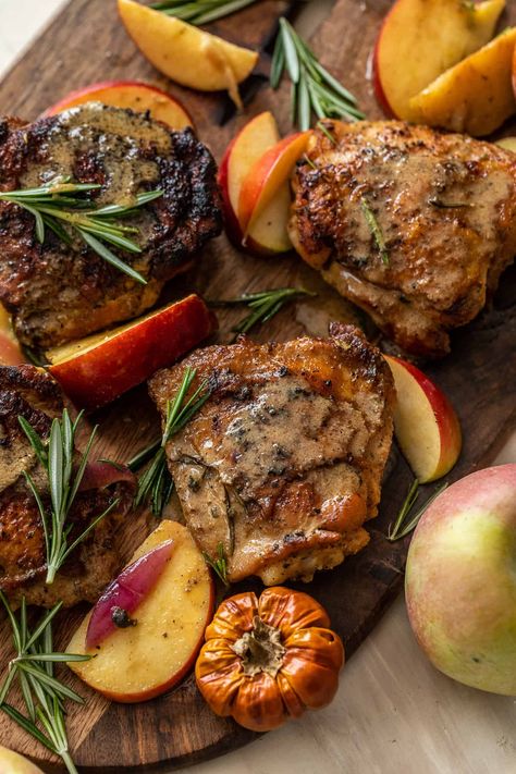 Rosemary Apple Cider Chicken - Britney Breaks Bread Apple Cider Chicken, Cider Chicken, Apple Cider Sauce, Cold Weather Comfort Food, Bone In Chicken, Feed Bag, Love At First Bite, Herb Roasted Chicken, Rosemary Chicken