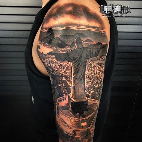 ✝⚡👏👌  RIO  Artist:@vtattoo.miguelbohigues  ———————————————————————  ⚜FOLLOW⚜ @skingiants for daily tattoos! Sharing only the best tattoos Artists on instagram  —————————————————————— #realismtattoo #blackandgreytattoo #skingiants #tattooist #tattoolove #tattooed #tattoosleeve #tattoodesign #tattoolover #tattooworld #tattoosofinstagram #tattoolovers #tattooarm #inked #tat #tats    #Regram via @BxqIIQzi2Rp Portrait Tattoo Sleeve, 27 Tattoo, Family Tattoos For Men, V Tattoo, Private Tattoos, The Best Tattoos, Religious Tattoo, Tattoo Flash Sheet, Best Tattoos