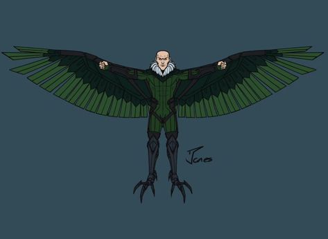 Vulture concept. This version of Adrian Toomes lost both legs fighting in a war and was dishonorably discharged. As an old man he began stealing the identity of other vets to steal from people so he could survive. He found the vulture tech and stole it to use for bigger crimes. #vulture #adriantoomes #marvel #spiderman #marvelcomics #redesign #concept #conceptart #drawing #artwork #digitaldrawing Vulture Marvel Art, The Vulture, Vulture Spiderman, Vulture Marvel, Hero Costumes, Coraline, Amazing Spider, Marvel Studios, Marvel Art