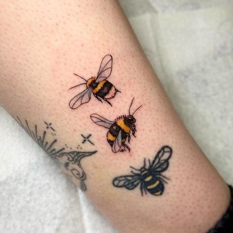 Two little bumblebees from my flash for @katehbainbridge Thank you so much, it was great seeing you again. The bottom bee was done about 2 years ago and was one of my first tattoos. It was one of the free ones I did to get practice in. It’s so nice seeing the progress that has been made 🥰 . . . #bee #beetattoo #bumblebee #bumblebeetattoo #fineline #finelinebee #finelinetattoo #beetattooideas #cutetattoo #femaninetattoo #inked #inkedwomen #alwayslearning #femaletattooartist #tattooing #... Bumblebee Tattoo, First Tattoos, Bumble Bee Tattoo, Female Tattoo Artists, Bee Tattoo, E Tattoo, See You Again, Fine Line Tattoos, First Tattoo