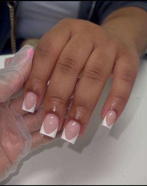 V Shaped French Tip Nails Short, Short Acrylic French Tips, French Tip Acrylic Nails White, Short Acrylic French, Acrylic Nail Designs Classy, Blush Pink Nails, Acrylic French, Sassy Nails, Drip Nails