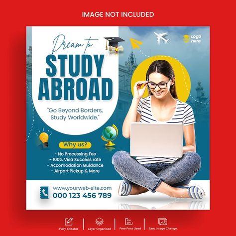 Immigration Post Design, Study Abroad Social Media Post, Study Social Media Post, Instagram Post Template Design, College Banner, About Study, Post Template Design, Work Overseas, Cosmetic Creative