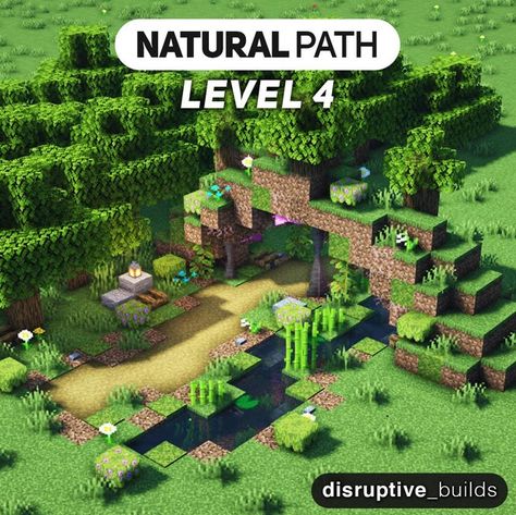 Fairy Path Minecraft, Natural Path Minecraft, Minecraft Paths Design Cottagecore, Minecraft Pathways Ideas, Minecraft Natural Builds, Minecraft Pathways Design Natural, Minecraft Medieval Path, Path Design Minecraft, Pathway Ideas Minecraft