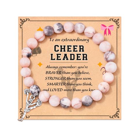 PRICES MAY VARY. ⚾Material⚾: The cheer charm bracelet is made of pink natural stone and alloy pendant, no nickel, no lead, which will not irritate your skin. ⚽The cheerleading bracelet is a stretchy bracelet that fits most women's wrists. 🏀Cheerleader jewelry bracelet comes with a few words on it, expressing your blessing and encouragement to the wearer. 🏈Cheerleader Gift🏈: Cheerleading Coach Gift, inspirational Gift for Cheer Coaches Birthday gifts for cheerleader Christmas Gift. Perfect gif Cheer Coach Gift Ideas, Cheerleader Christmas Gifts, Cheerleader Jewelry, Cheerleading Coach Gifts, Cheerleading Coach, Cheerleader Gift, Cheerleader Gifts, Cheer Coach Gifts, Cheerleading Gifts