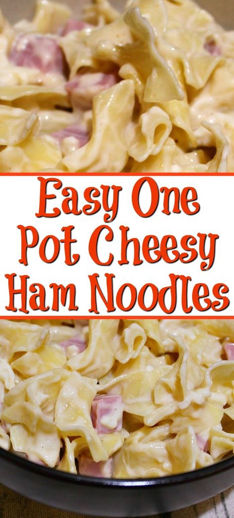 This Easy One Pot Cheesy Ham Noodles Recipe is perfect quick night dinner to make that the kids will love!! Plus it only requires one dish and is budget friendly. #NoYolks #NoOtherNoodle #ham #pasta #cheese #onepotdinner #thanksgivingleftover Hurry Up Ham And Noodles, Ham And Egg Noodles Recipes, Ham Chunks Recipes Dinners, Ham And Noodle Casserole Recipes, Easy Ham Dinner Recipes, Diced Ham Recipes Dinner, Quick Kid Friendly Dinners, Easy Kid Friendly Meals, Kid Friendly Crockpot Meals