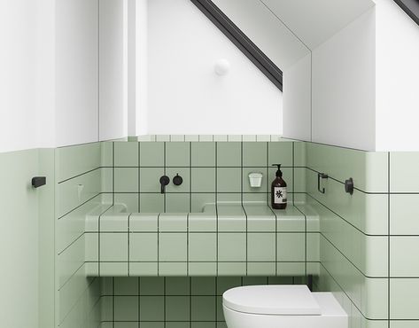 odessalon on Behance Tile Bathroom Countertop, Tiled Bathroom, Screen House, Attic Bathroom, Design A Space, Bathroom Countertop, Trondheim, Bathroom Countertops, Interior Modern