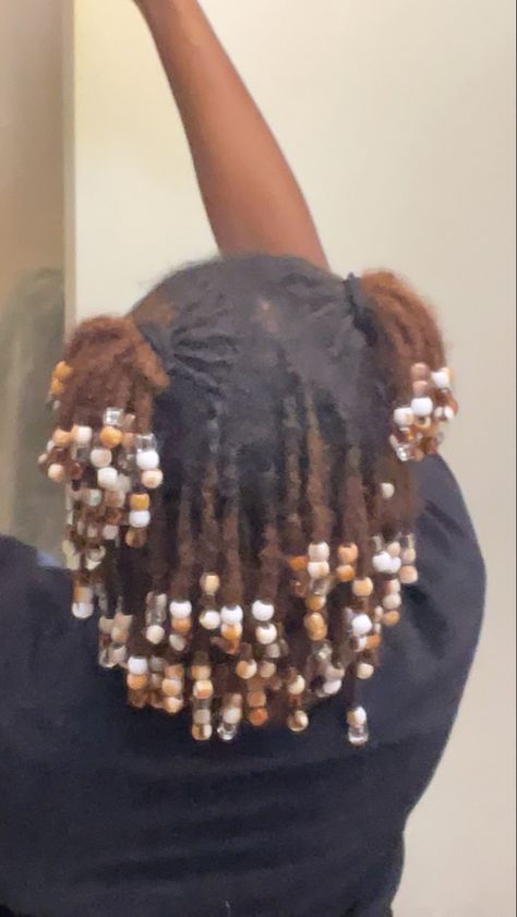 Micro Locs With Beads, 2 Strand Twist With Beads, Beads On Micro Locs, Beads On Starter Locs, Beads On Locs Styles, Loc With Beads, Bead Locs, Beads In Locs, Loc Styles With Beads