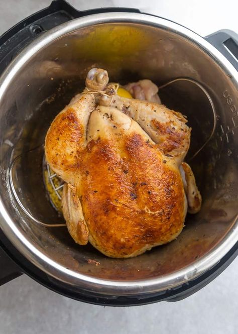 Instant Pot Whole Chicken - Rotisserie Style Chicken In Instant Pot, Chicken In An Instant Pot, Full Chicken, Seared Salmon Recipes, Cooking Whole Chicken, Whole Chicken Recipes, Pan Seared Salmon, Cooked Chicken, Instant Pot Dinner Recipes