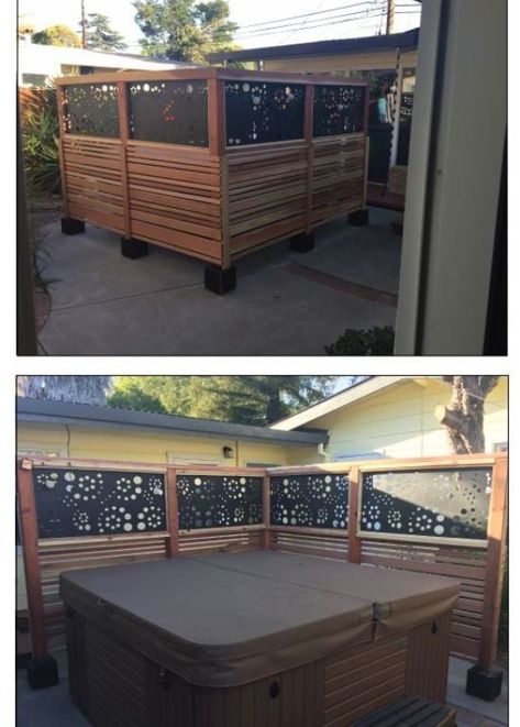 Spa Privacy Screen, Privacy Screen On Fence, Privacy Screen Around Hot Tub, Spa Fencing Ideas, Hot Tub Ideas Backyard Privacy Wall, Hot Tub With Privacy Screen, Privacy Fence For Hot Tub, Hot Tub Privacy Wall, Hot Tub Screening Ideas