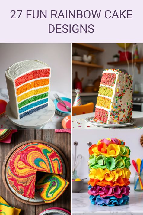 Brighten up any celebration with these 27 creative rainbow cake ideas! From rainbow layered cakes to delightful rainbow confetti cakes, each option is bursting with color and sweetness. Impress your guests with stunning rainbow buttercream ruffle cakes or a beautiful rainbow marble cake that's as delicious as it is eye-catching. Each slice of these uniquely designed cakes will bring a smile to everyone's face. Perfect for birthdays, parties, and special occasions, these rainbow cakes are sure to steal the show and make your celebrations memorable! Rainbow Marble Cake, Rainbow Cake Designs, Confetti Party Theme, Rainbow Themed Cake, Rainbow Cake Ideas, Buttercream Ruffle Cake, Rainbow Buttercream, Splatter Cake, Buttercream Ruffles