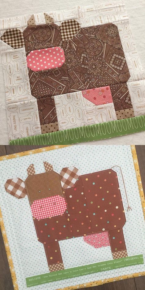 Farm Animal Quilt Blocks, Farm Animal Quilt Patterns, Quilts With Cows, Farm Quilt Blocks, Cow Quilt Block Pattern Free, Cute Quilting Patterns, Cow Quilts Ideas, Pig Quilt Block Pattern Free, Farm Animal Quilt Patterns Free