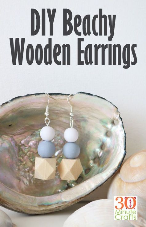 Wooden Earrings Diy, Beaded Earrings Patterns Free, 30 Minute Crafts, Wood Bead Earrings, Wooden Bead Earrings, Wooden Bead Jewelry, Wood Beads Jewelry, Wood Box Centerpiece, Diy Earrings Easy