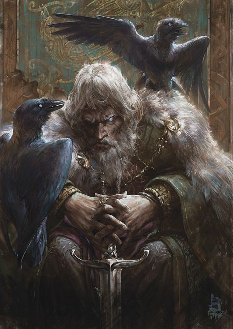 ArtStation - Huginn and Muninn / Хугин и мунин Medieval Illustrations, Odin Tattoo, Odin Norse Mythology, Dark Character, The Great Spirit, Arte Viking, Huginn And Muninn, Dark Fiction, Nordic Mythology