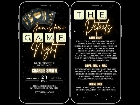 Animated Game Night Invitation for adults, Family Game Night Party Invite, Cards Invite, Birthday Game Night, Editable Template Evite by WhimsicalThingsInc on Etsy Adult Game Night Invitations, Game Night Birthday Invitations, Games Night Invitation, Game Night Themes For Adults, Birthday Game Night Party, Game Night Theme Party For Adults, Game Night Invitations, Birthday Game Night, Game Night Flyer