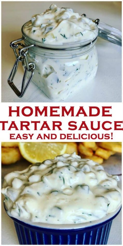 Homemade Tartar Sauce Easy, Fish Taco Salad, Easy Tartar Sauce, Tartar Sauce Recipe, Sauce Tartare, Homemade Tartar Sauce, Homemade Condiments, Dill Pickles, Tartar Sauce