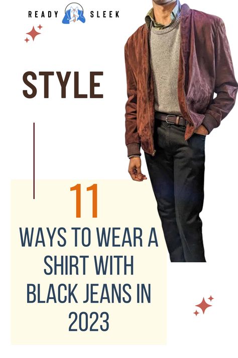 On the formality spectrum, black jeans can fall firmly within the “smart-casual” range when they’re worn with the right items. Wearing a shirt with black jeans can work extremely well, but there’s definitely a risk of a formality mismatch when it’s done wrong. Here’s the bottom line: Casual button-up styles such as OCBDs, chambray, and linen shirts tend to work best with black jeans. Ultimately, rugged textures tend to work best with other rugged textures. #style #shirt #blackjeans #mensstyle Ways To Wear A Shirt, Black Denim Jeans Outfit, Jeans In 2023, Black Jeans Outfit Winter, Black Denim Shirt, Denim Jeans Outfit, Jeans Outfit Men, Shirt Outfit Men, Jeans Outfit Winter