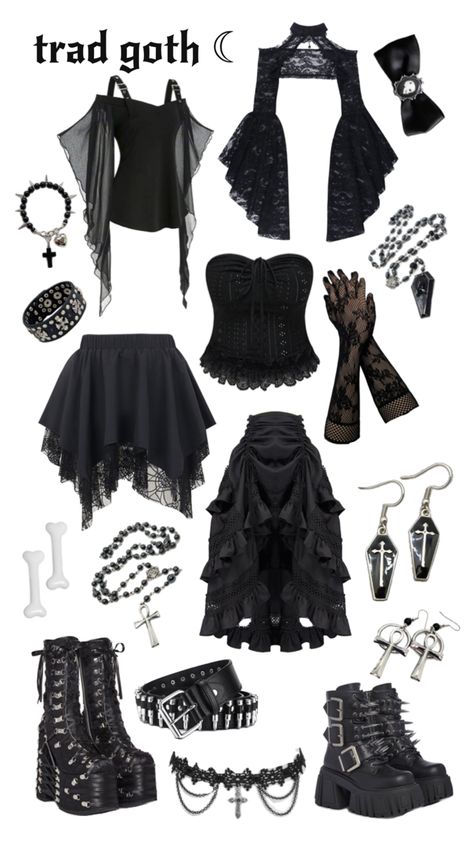 traditional goth outfit ,, Gothic Lace Outfit, Goth Halloween Outfit, Different Goth Aesthetics, Goth Types Chart, 2000 Goth Fashion, Goth Asthetics Outfit, Romantic Goth Outfit Ideas, Goth Fantasy Outfit, Goth Outfits Inspiration