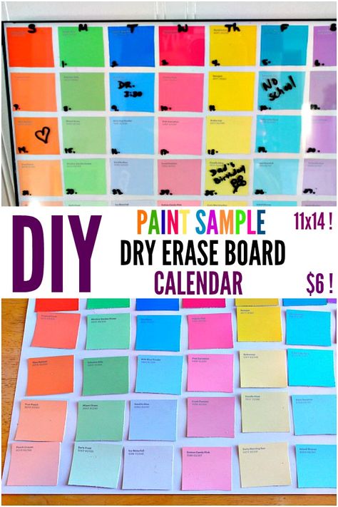 DIY dry erase calendar made with paint samples. Make this easy craft for your home office for just $6! Diy Dry Erase Board Calendar, Paint Swatch Calendar, Calender Diy, Diy Dry Erase Calendar, Paint Chip Calendar, Diy Dry Erase Board, Paint Chip Crafts, Decorate House, Dry Erase Board Calendar