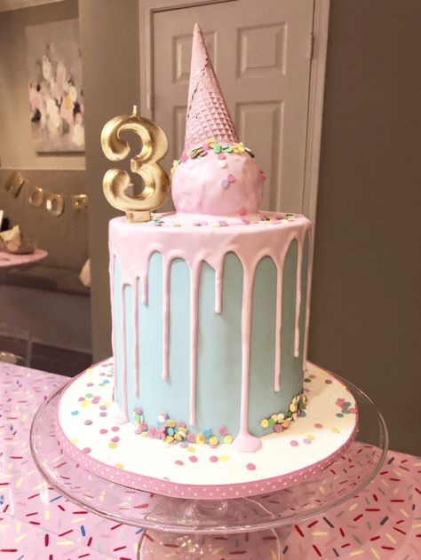 3rd Birthday Cakes For Girls, Three Scoops Of Fun, 3rd Birthday Party For Girls, Ice Cream Birthday Party Theme, Third Birthday Girl, Ice Cream Party Theme, Ice Cream Cone Cake, Ice Cream Birthday Cake, Girls 3rd Birthday