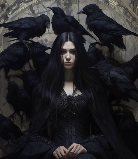 Raven Goddess Art, Female Rage Art, Beautiful Vampire Woman, Dark Witch Aesthetic, Crow Witch, Warrior Female, Dark Witch, Vampire Queen, Beautiful Dark Art