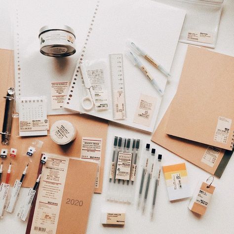 Messy Study Table, College Stationary, Muji Stationary, Muji Stationery, Studying Stationary, College Notebook, Trying To Survive, Study Desk Decor, Desk Stationery