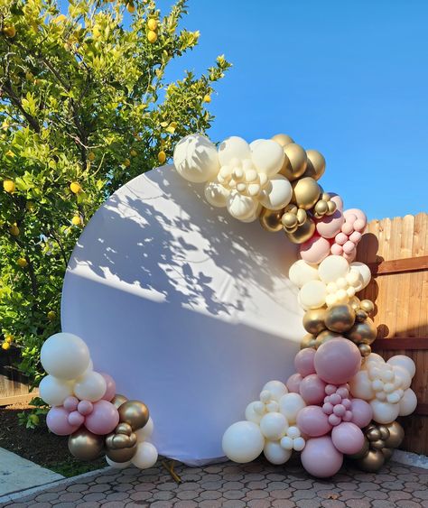 Round Photo Backdrop With Balloons, Ballon Garland Circle Backdrop, Balloon Arch On Round Stand, Round Ring Balloon Decor, Round Background Birthday Decor, Farmhouse Balloon Garland, Pastel Balloon Garland Backdrop, Circle Arch Backdrop Birthday, Round Party Backdrop