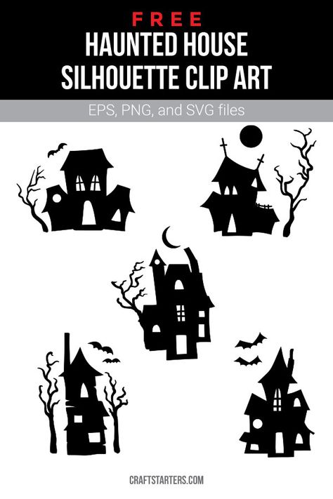 Hill Silhouette, Haunted House Silhouette, Haunted House Pictures, House On Hill, Silhouette Printables, Clip Art Halloween, Vintage Halloween Images, House Silhouette, Halloween Stencils