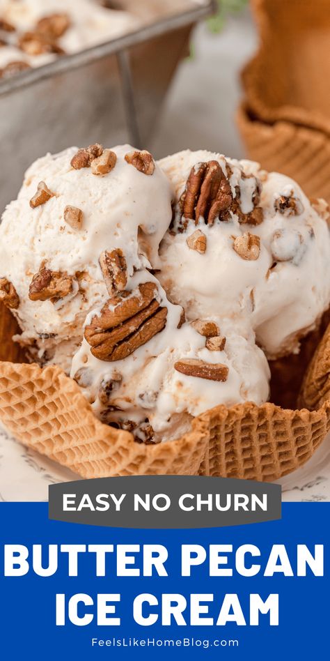 No Egg Ice Cream Maker Recipes, Butter Almond Ice Cream Recipe, Homemade Butter Pecan Ice Cream Recipes, Egg Free Ice Cream Recipe, Butter Pecan Ice Cream No Eggs, No Churn Butter Pecan Ice Cream, Butter Pecan Ice Cream No Churn, Home Made Ice Cream Recipes With Machine No Egg, Butter Pecan No Churn Ice Cream