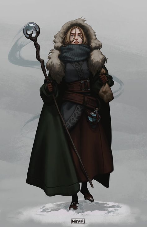 Questing in Sahrnia by nipuni on DeviantArt A Staff, Desen Anime, Dnd Art, Fantasy Rpg, Winter Clothing, Fantasy Inspiration, Medieval Fantasy, Dragon Age, Winter Clothes