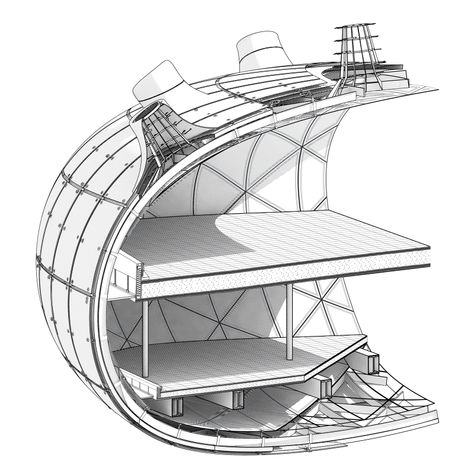 Kunsthaus Graz, Parasitic Architecture, Bridges Architecture, Structural Model, Peter Cook, Floating Architecture, Dome Structure, Graz Austria, Concept Models Architecture