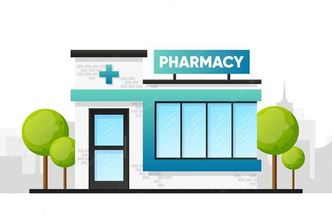 Pharmacy Illustration, Pharmacy Building, Building Vector, Pharmacy Store, Building Illustration, Commercial Property, Store Design, Pharmacy, Premium Vector