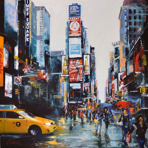 Times Square Painting, Mark Lague, Nyc Painting, Abstract Buildings, Urban Watercolor, Cityscape Drawing, Urban Artwork, New York Painting, Pencil Drawings For Beginners