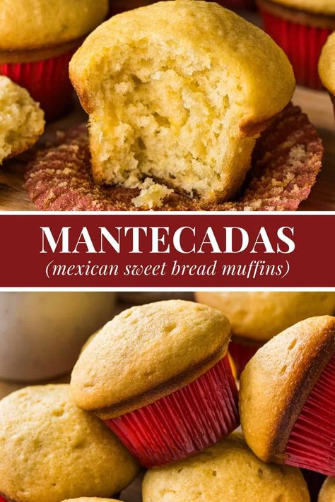 Mantecadas are a fluffy and sweet pan dulce found in most Mexican bakeries. These Mexican muffins have a signature red cupcake liner and are simple to make at home, using common ingredients and only minimal equipment! Mexican Muffins, Mexican Sweet Bread, Mexican Bakery, Mexican Sweet Breads, Red Cupcakes, Quick Appetizers, Mexican Cooking, Mexican Food Recipes Easy, Cupcake Pan