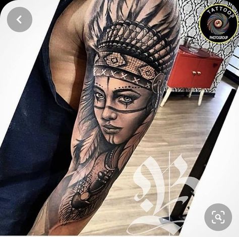 Indian Women Tattoo, Indian Girl Tattoos, Stammestattoo Designs, Indian Skull Tattoos, Headdress Tattoo, American Indian Tattoos, Super Tattoo, Native Tattoos, Native American Headdress