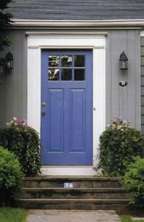 Periwinkle blue front door Periwinkle Front Door, Blue Front Doors, Purple Front Doors, Shutter Ideas, Exterior Door Colors, Dock House, Blue Front Door, House Paint Color Combination, House Colours