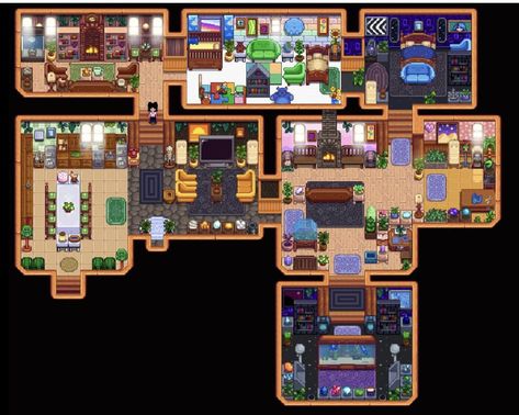 Stardew Valley House Interior Design, Stardew Valley Home Interior, Stardew Valley House Interior, Stardew Farms, Stardew Valley Farms, Crystal Floor, Stardew Valley Layout, Trophy Rooms, Island House