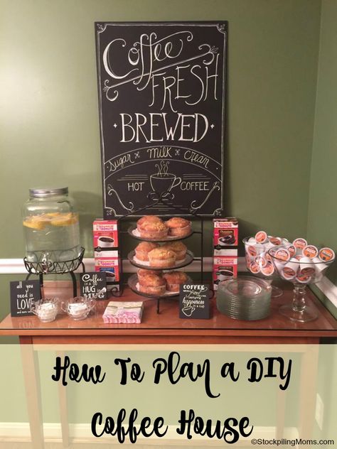 Open House Coffee Bar, Coffee Station Party Ideas, How To Host A Coffee Party, Coffee Get Together Ideas, Coffee Hour Ideas, Coffee And Donut Bar, Coffee Break Ideas, Coffee Bar Party, Coffee Social