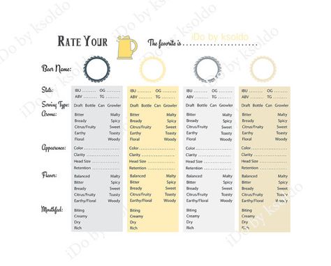 Beer Tasting Rating Sheet Score Card for up to 8 Beers by ksoldo Craft Beer Party, Wine Tasting Card, Beer Tasting Parties, Brew Master, Beer Names, Wine Tasting Notes, Midori Notebook, Wine Book, Wine Tasting Events