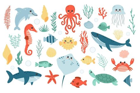 Vector set with cute sea life elements c... | Premium Vector #Freepik #vector #marine-animals #sea-animals #ocean-animals #sea-life Cute Turtle Cartoon, Turtle Cartoon, Cute Tortoise, Cartoon Sea Animals, Happy Turtle, Cartoon Turtle, Turtle Pattern, Cute Turtles, Cityscape Photos