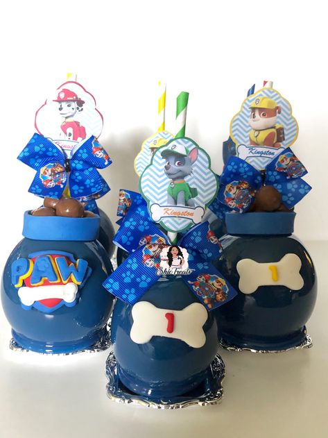 Paw Patrol Candy Apples Paw Patrol Candy Apples, Candies Apples, Paw Patrol Treats, Party Pastries, Paw Patrol Birthday Decorations, Custom Treats, Gourmet Caramel Apples, Paw Patrol Birthday Cake, Gourmet Apples