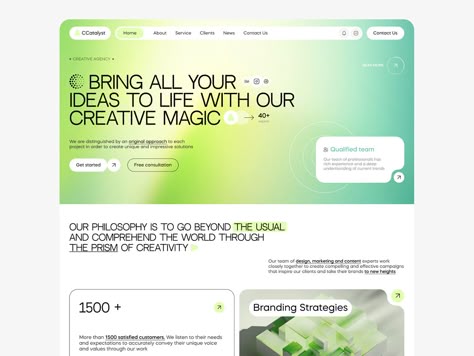 Digital Marketing Agency Landing by Linur for Eloqwnt on Dribbble Gradient Web Design, Gradient Website Design, Gradient Website, Sitemap Design, Gradient Branding, Digital Marketing Agency Website, Green Website, Business Landing Page, Marketing Websites