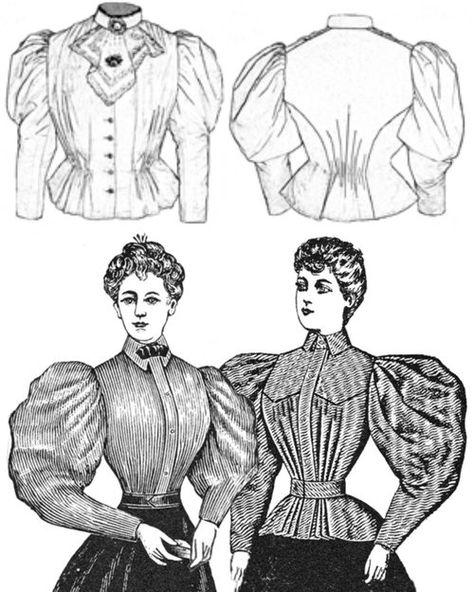 1890's-1900's Blouse (GNBL) - Part 4 of 4 — Atelier Mela 1890s Chemise, 1890s Blouse, Victorian Blouse, 1890s Fashion, Gibson Girl, Girls Blouse, 19th Century Fashion, Blouse Pattern, Custom Fit