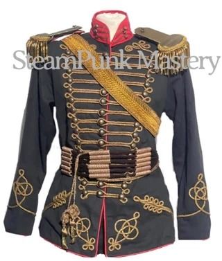 SteamPunkMastery - Etsy Braids With Red, Hussar Jacket, Belt With Pouch, Gold Braids, Shoulder Accessories, Male Jacket, Cross Belt, Century Uniforms, Steampunk Aesthetic