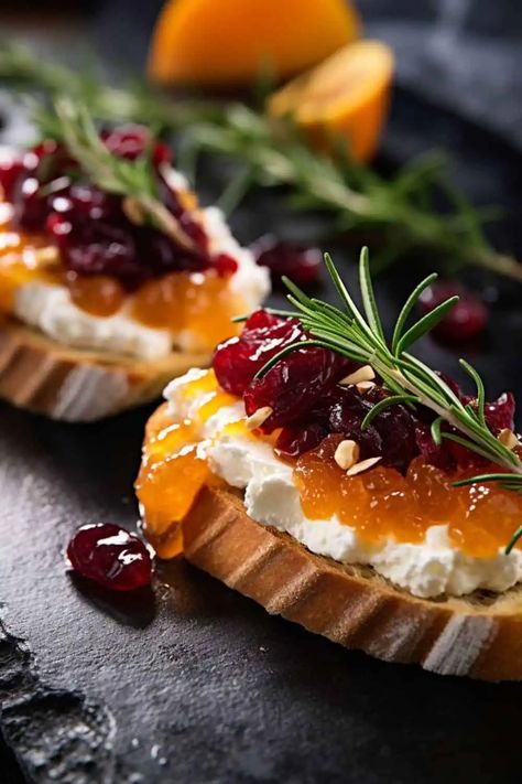 Cranberry and Orange Crostini - BeCentsational Thanksgiving Crostini, Christmas Crostini, Canape Recipes, Cranberry Crostini, Loaded Mashed Potato Balls, Appetizer Boards, Sausage Pinwheels, Christmas Canapes, Apple Cream Cheese