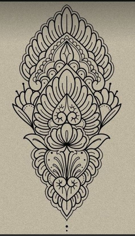 Ornamental Tattoo Design Thigh, Traditional Style Mandala Tattoo, Line Work Mandala Tattoo, Ornamental Mandala Tattoo Sleeve, Large Ornamental Tattoo, Large Mandala Tattoo, Symmetrical Ornamental Tattoo, Ornamental Tattoo Design Mandalas, Geometric Mandala Tattoo Design Pattern