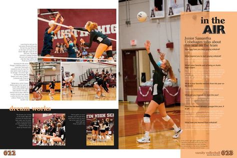 The Comet 2021 / Austin, Texas / Sports / Volleyball Volleyball Yearbook Page Ideas, Volleyball Yearbook Spread, Sports Volleyball, Tab Design, Yearbook Spreads, Volleyball Tournaments, Yearbook Layouts, Yearbook Pages, Texas Sports