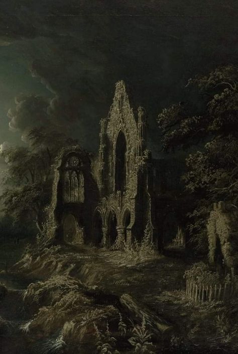 Moonlit river landscape with a ruined priory (detail), Attributed to Sebastian Pether (1790 - 1844) Sebastian Pether Paintings, Sebastian Aesthetic, Sebastian Pether, Aqua Regia, Dark Paintings, Medieval Paintings, Rennaissance Art, Dark Romantic, 다크 판타지